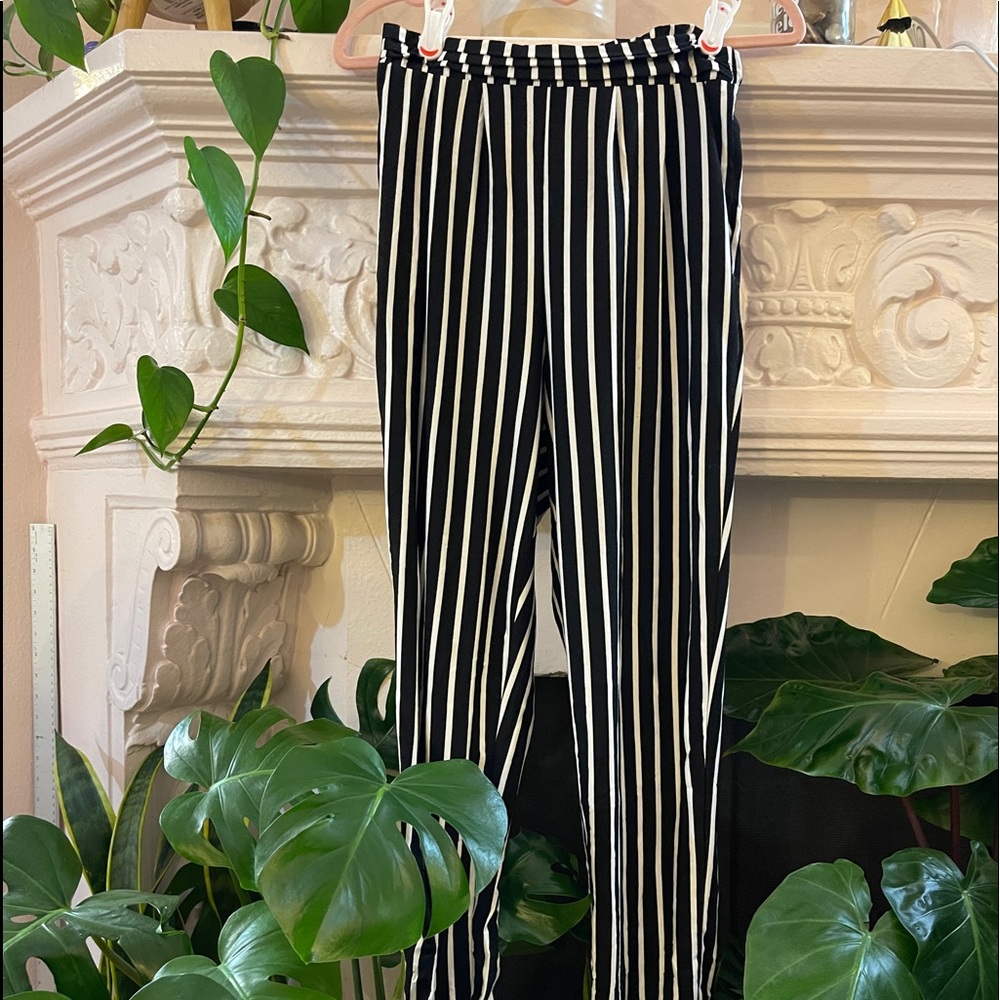 Striped black and white flowy pants